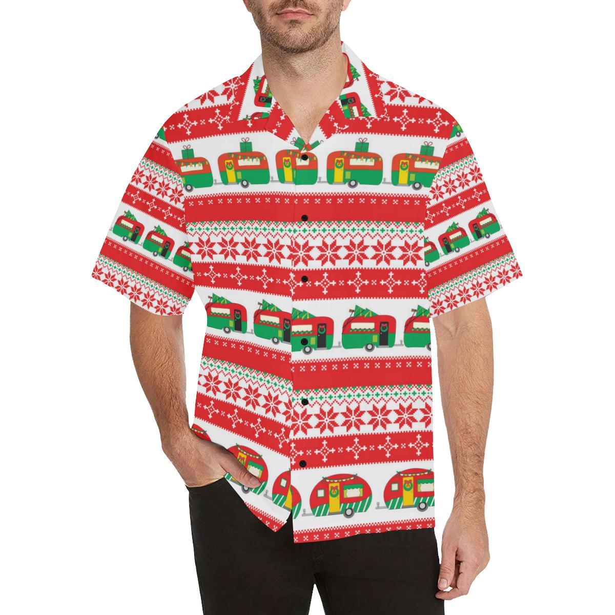 Camper Camping Ugly Christmas Design Print Men Hawaiian Shirt-JorJune