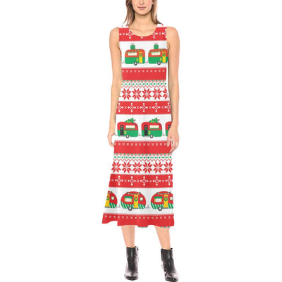 Camper Camping Ugly Christmas Design Print Sleeveless Open Fork Long Dress