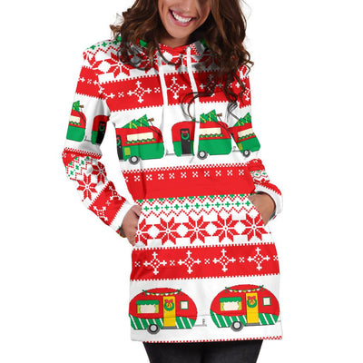 Camper Camping Ugly Christmas Design Print Women Hoodie Dress