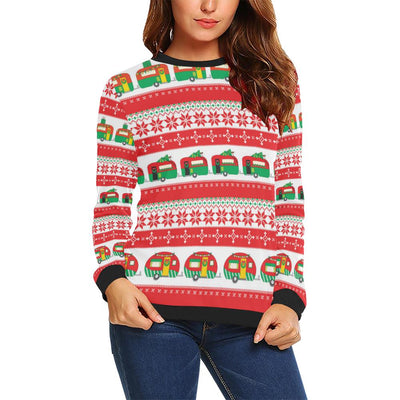 Camper Camping Ugly Christmas Design Print Women Long Sleeve Sweatshirt-JorJune