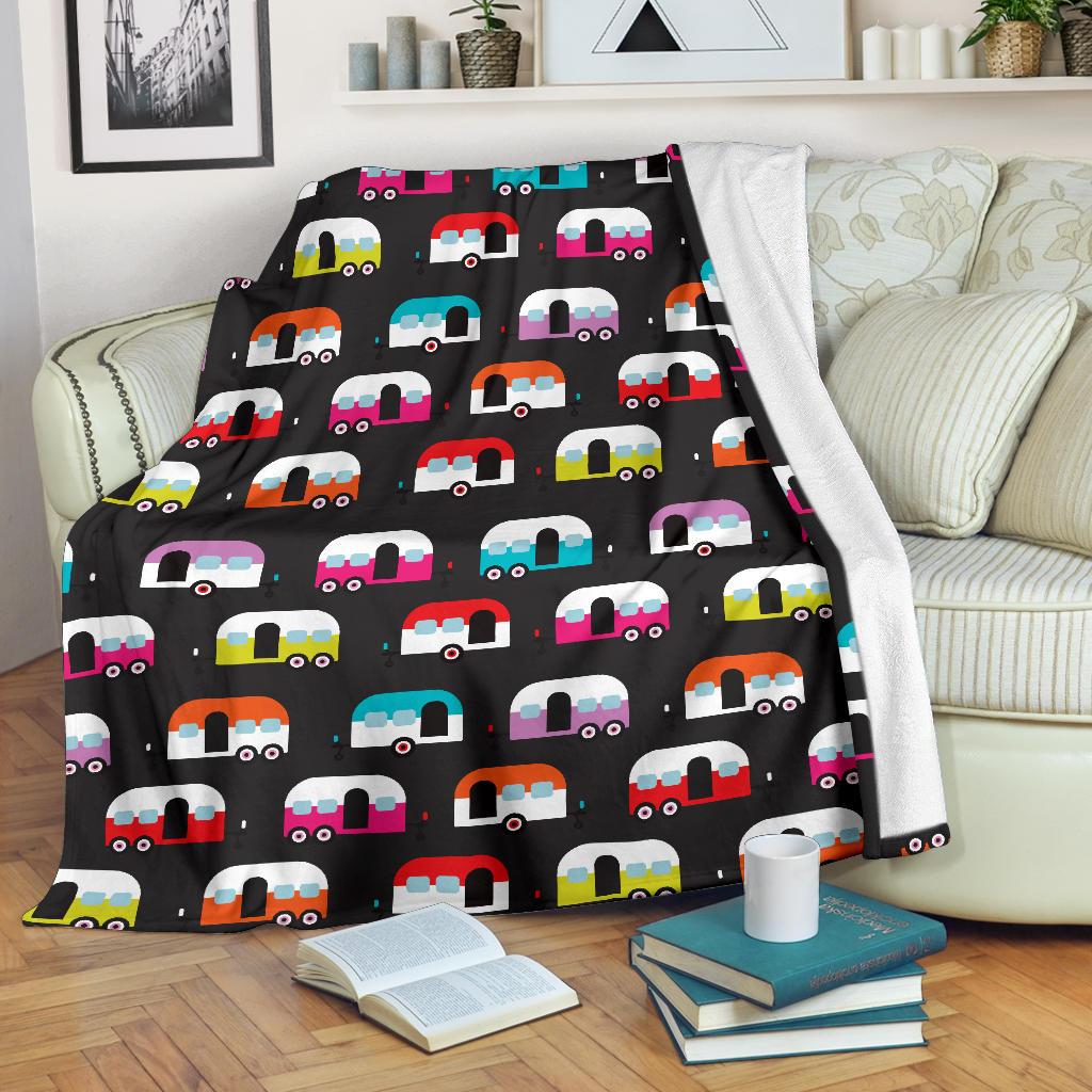 Camper Caravan Pattern Fleece Blanket