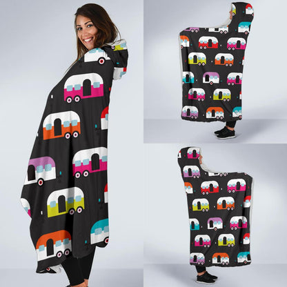 Camper Caravan Pattern Hooded Blanket-JORJUNE.COM