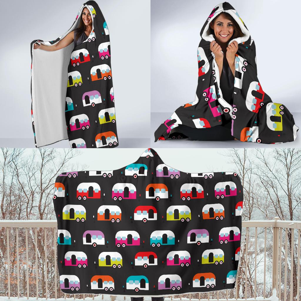 Camper Caravan Pattern Hooded Blanket-JORJUNE.COM