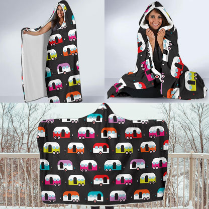 Camper Caravan Pattern Hooded Blanket-JORJUNE.COM
