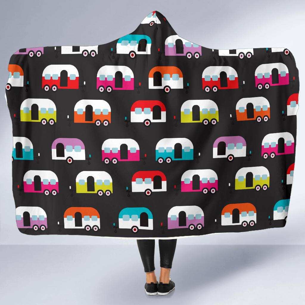Camper Caravan Pattern Hooded Blanket-JORJUNE.COM
