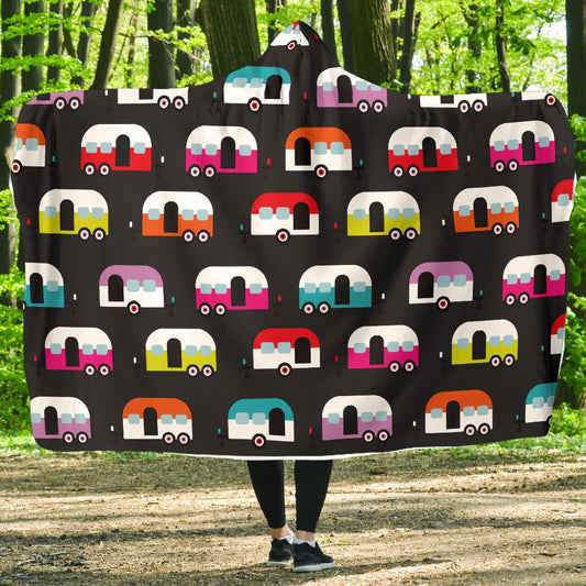 Camper Caravan Pattern Hooded Blanket-JORJUNE.COM