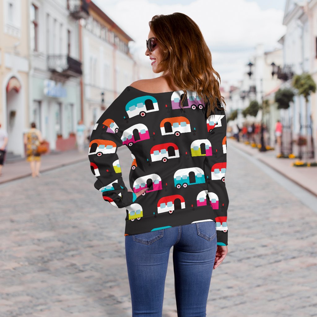 Camper Caravan Pattern Off Shoulder Sweatshirt