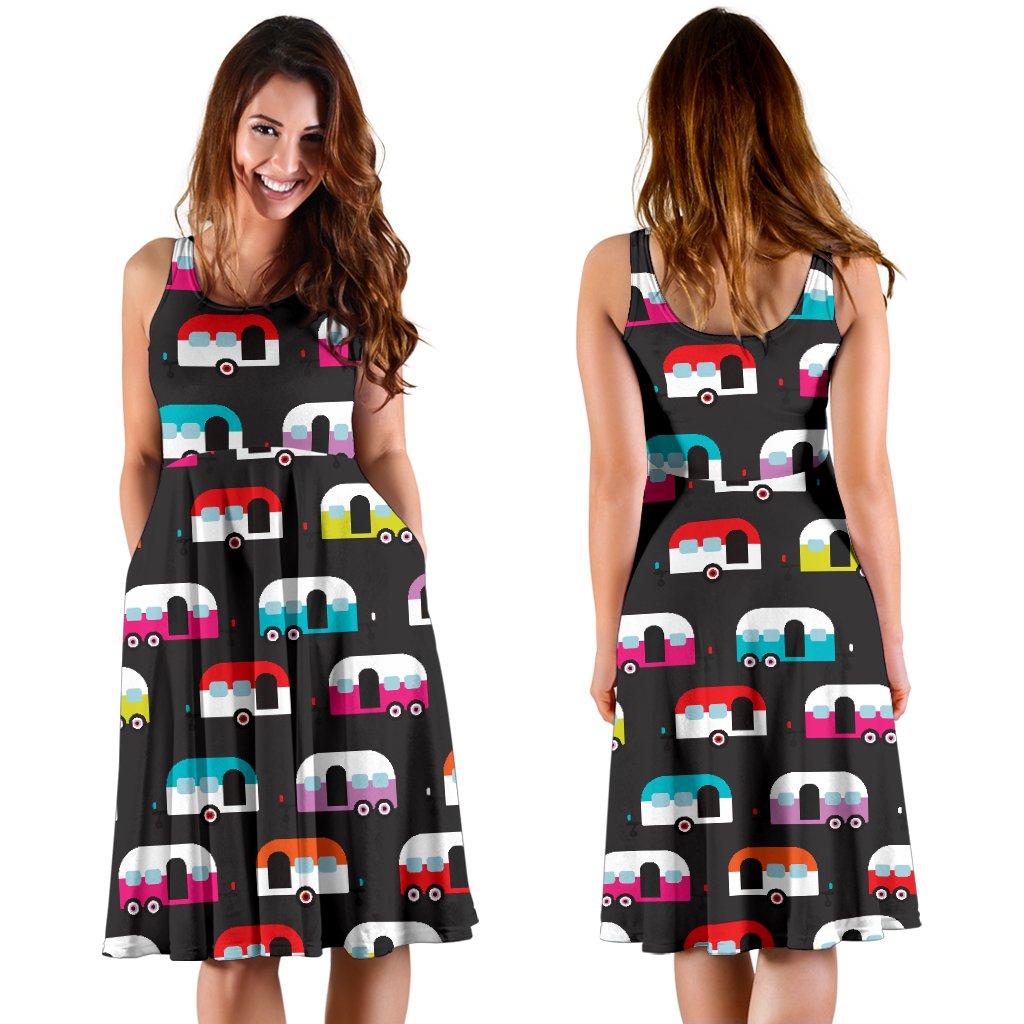 Camper Caravan Pattern Sleeveless Mini Dress