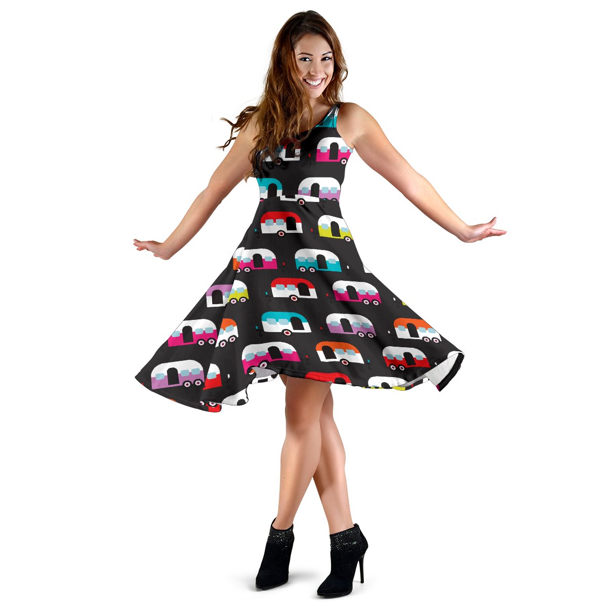Camper Caravan Pattern Sleeveless Mini Dress