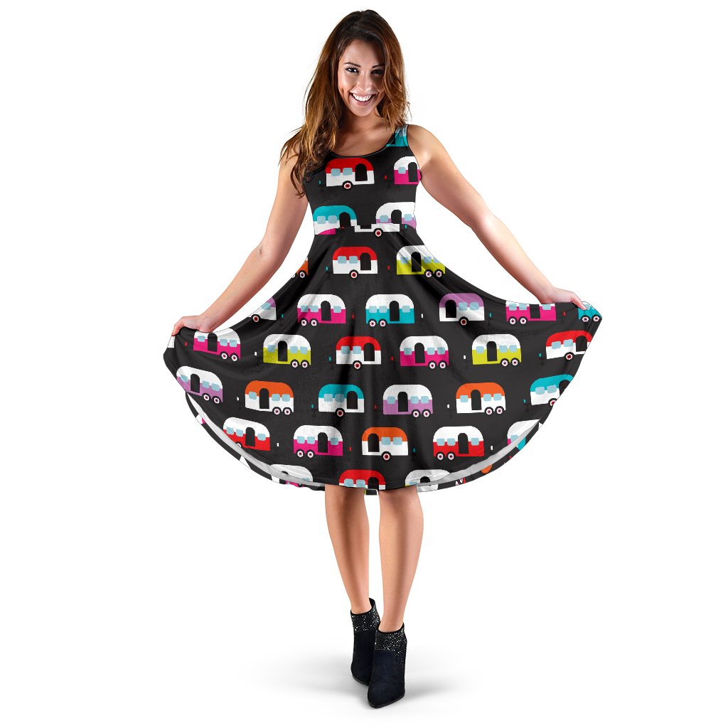 Camper Caravan Pattern Sleeveless Mini Dress