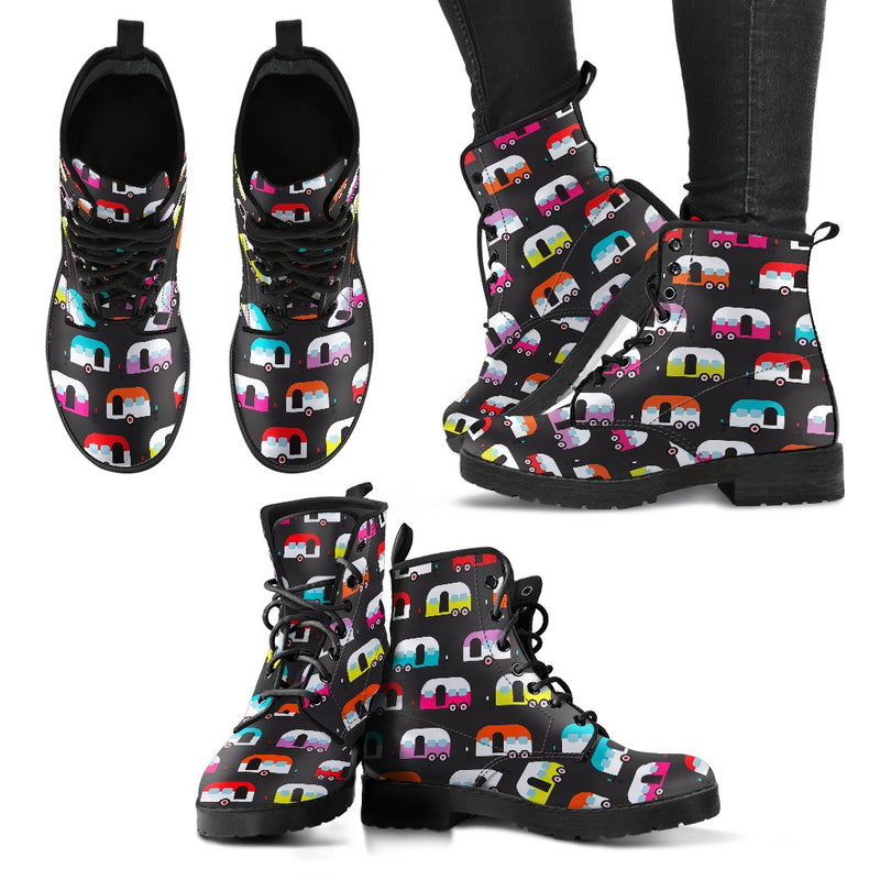 Camper Caravan Pattern Women Leather Boots