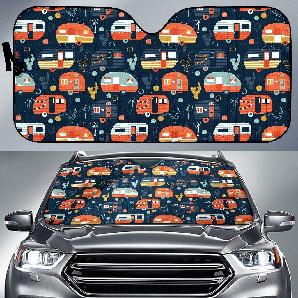 Camper Caravan Print Pattern Car Sun Shade-JorJune