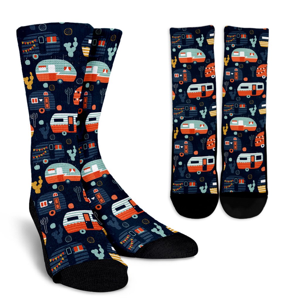 Camper Caravan Print Pattern Crew Socks