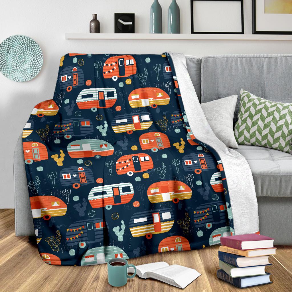 Camper Caravan Print Pattern Fleece Blanket