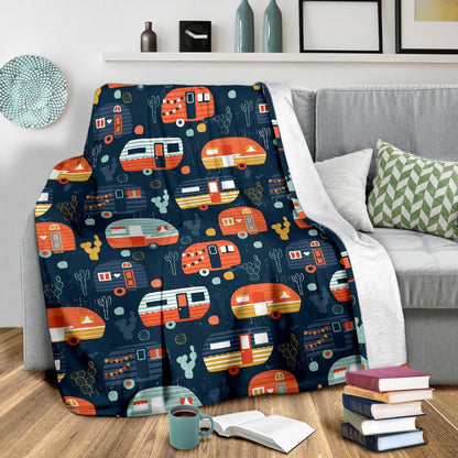 Camper Caravan Print Pattern Fleece Blanket