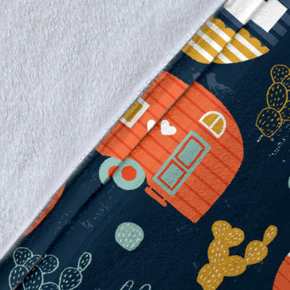 Camper Caravan Print Pattern Fleece Blanket