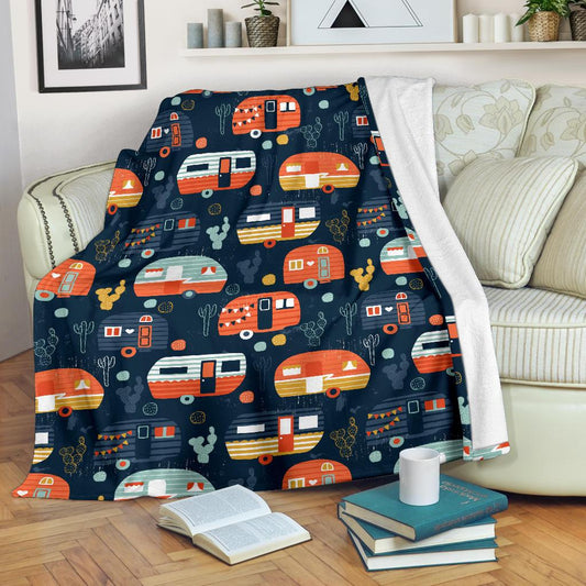 Camper Caravan Print Pattern Fleece Blanket