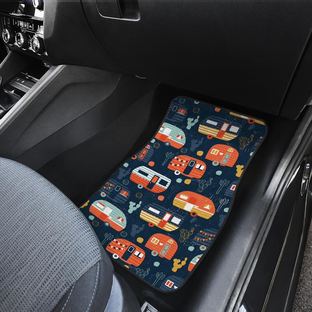 Camper Caravan Print Pattern Front and Back Car Floor Mats