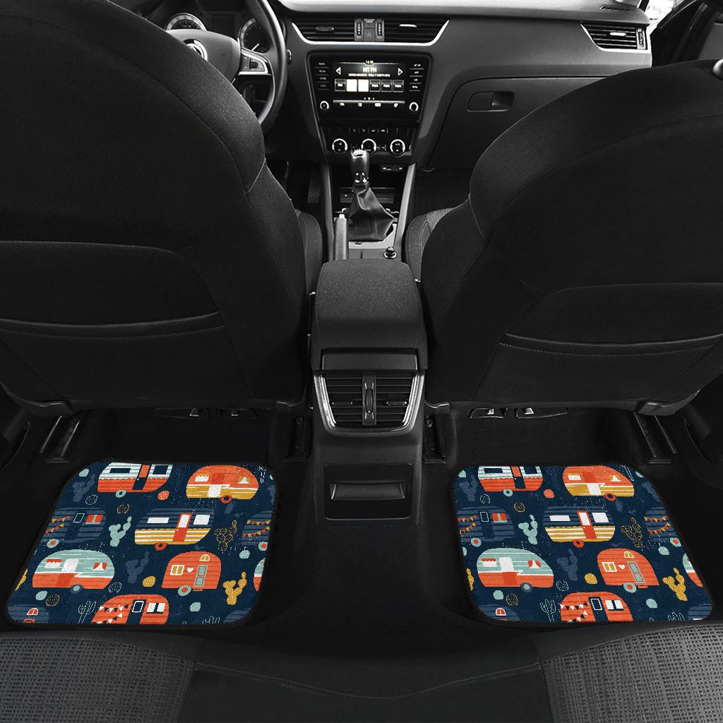 Camper Caravan Print Pattern Front and Back Car Floor Mats