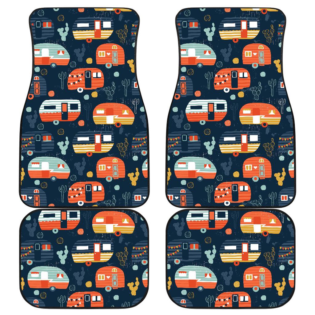 Camper Caravan Print Pattern Front and Back Car Floor Mats