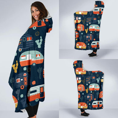 Camper Caravan Print Pattern Hooded Blanket-JORJUNE.COM