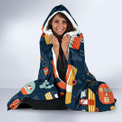 Camper Caravan Print Pattern Hooded Blanket-JORJUNE.COM