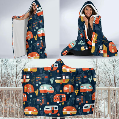 Camper Caravan Print Pattern Hooded Blanket-JORJUNE.COM