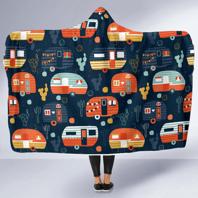 Camper Caravan Print Pattern Hooded Blanket-JORJUNE.COM