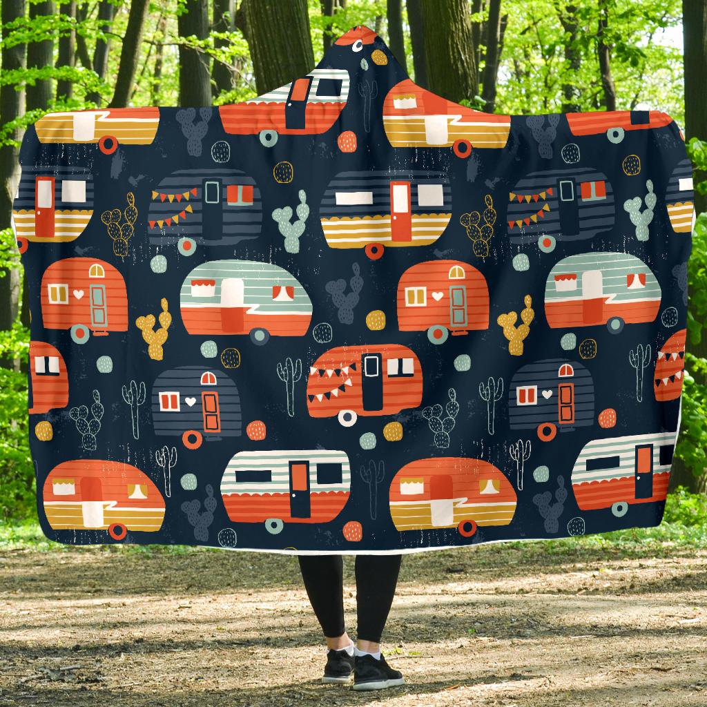 Camper Caravan Print Pattern Hooded Blanket-JORJUNE.COM