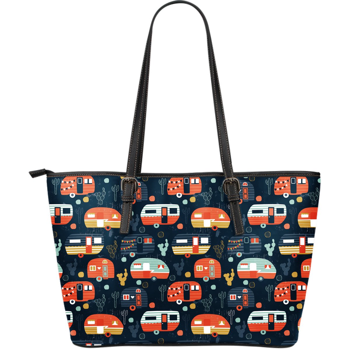 Camper Caravan Print Pattern Large Leather Tote Bag