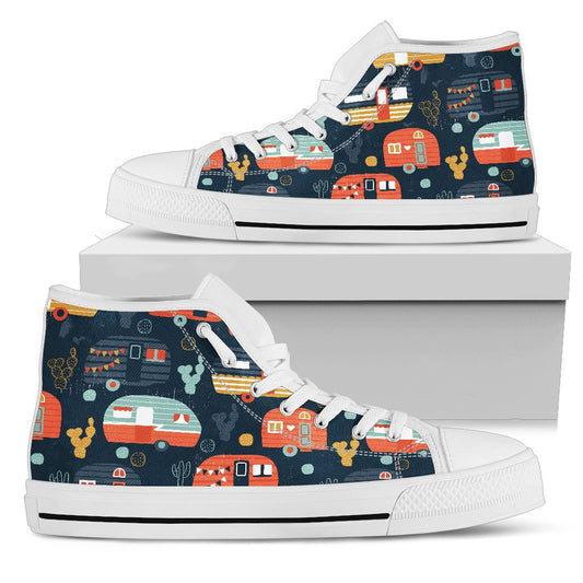 Camper Caravan Print Pattern Men High Top Shoes