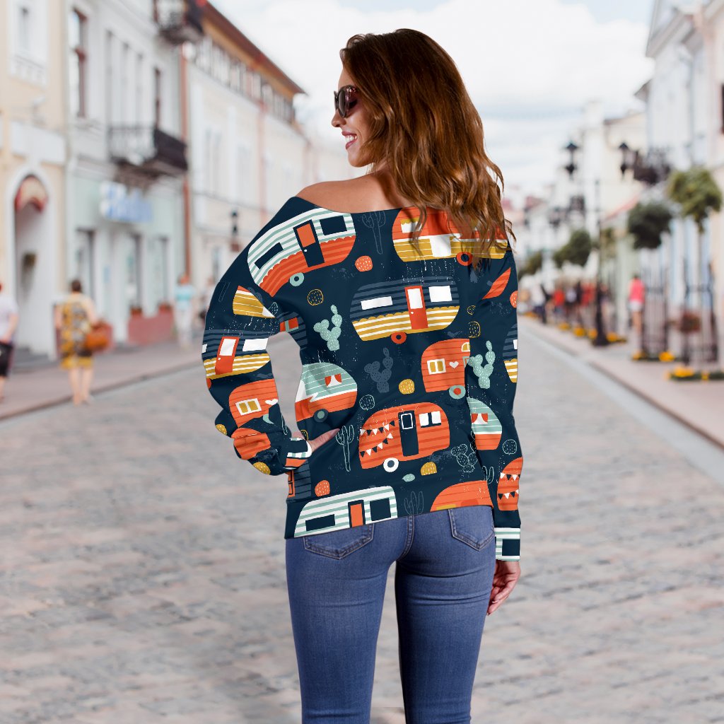 Camper Caravan Print Pattern Off Shoulder Sweatshirt
