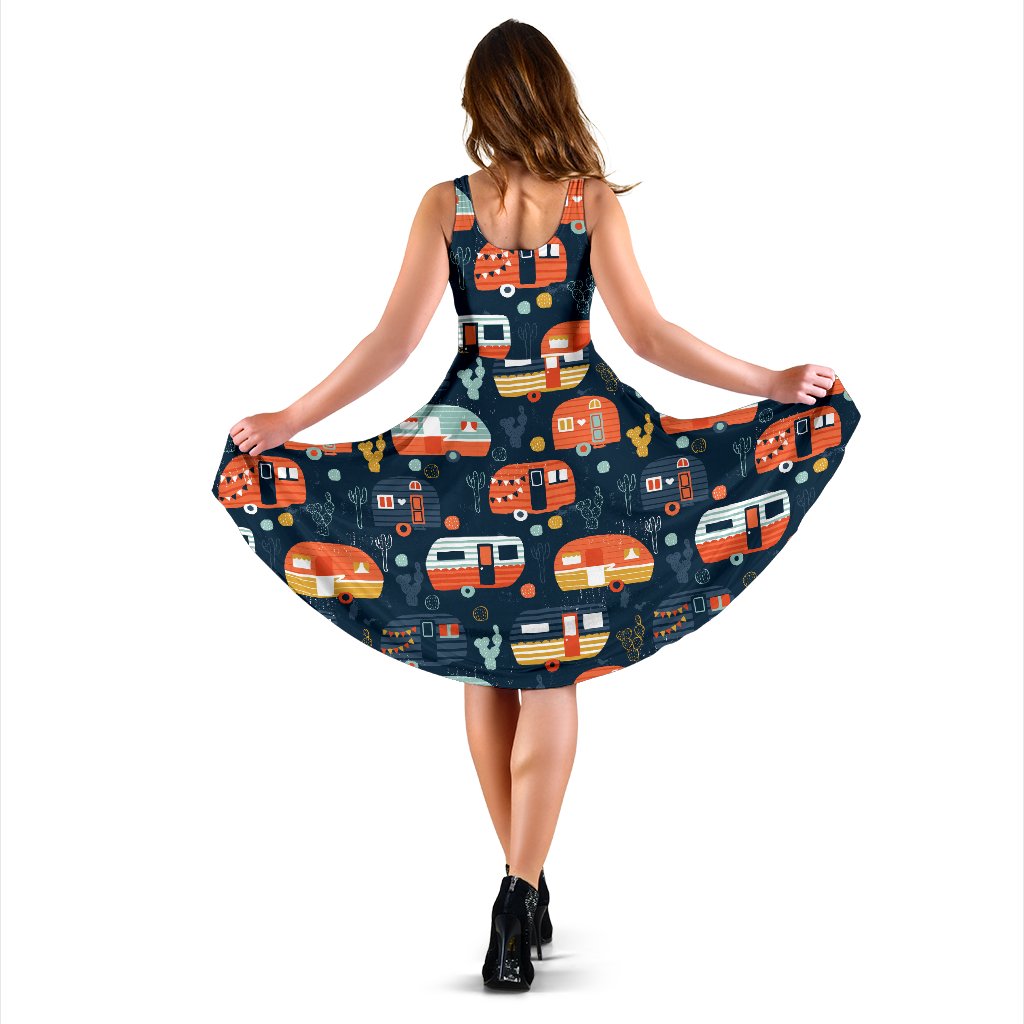 Camper Caravan Print Pattern Sleeveless Mini Dress