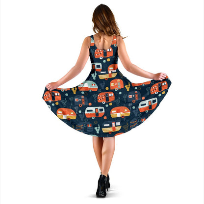 Camper Caravan Print Pattern Sleeveless Mini Dress
