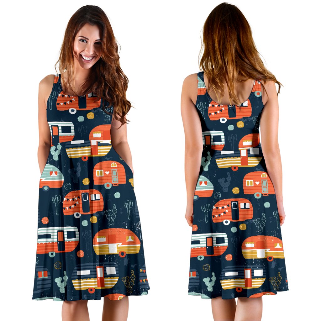 Camper Caravan Print Pattern Sleeveless Mini Dress