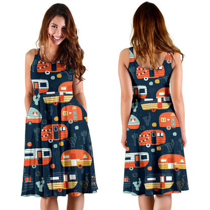 Camper Caravan Print Pattern Sleeveless Mini Dress