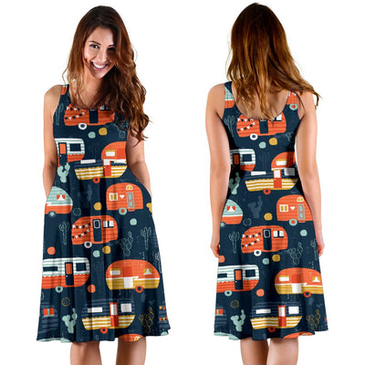 Camper Caravan Print Pattern Sleeveless Mini Dress