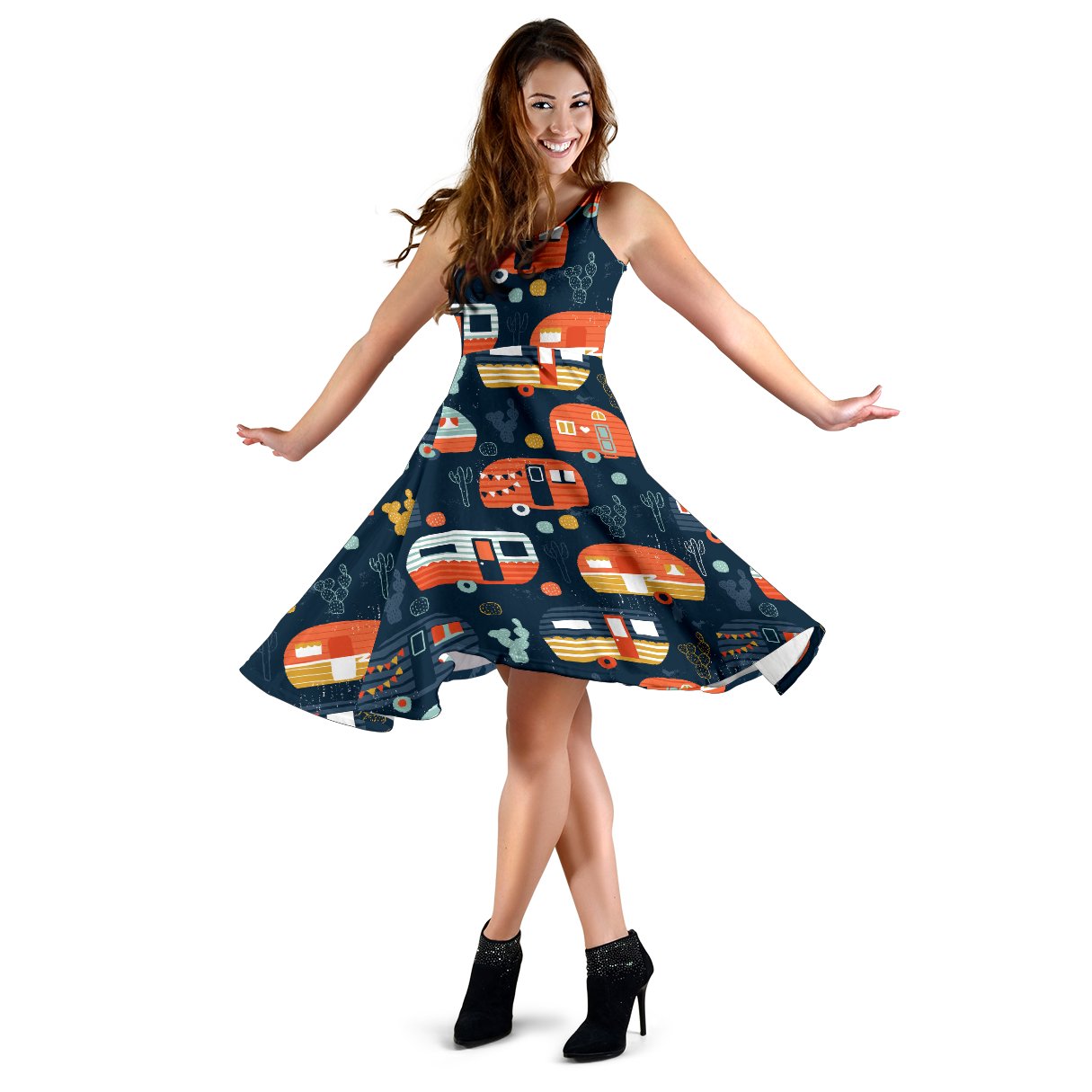 Camper Caravan Print Pattern Sleeveless Mini Dress