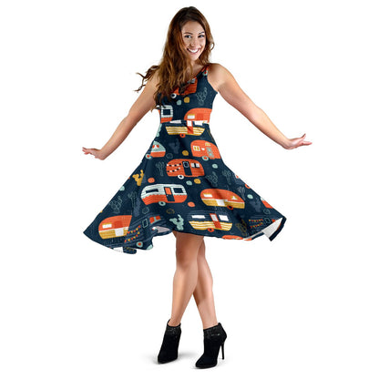 Camper Caravan Print Pattern Sleeveless Mini Dress