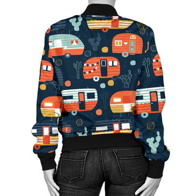 Camper Caravan Print Pattern Women Casual Bomber Jacket