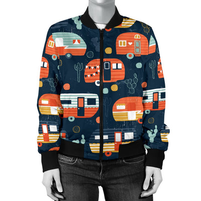 Camper Caravan Print Pattern Women Casual Bomber Jacket