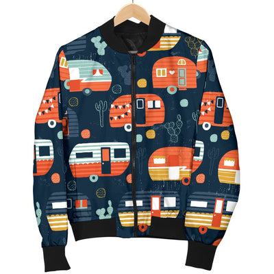 Camper Caravan Print Pattern Women Casual Bomber Jacket