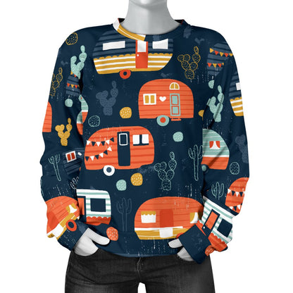 Camper Caravan Print Pattern Women Crewneck Sweatshirt