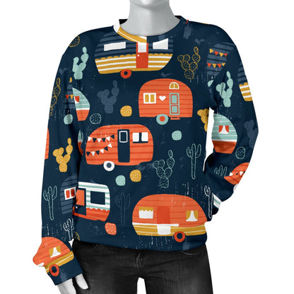 Camper Caravan Print Pattern Women Crewneck Sweatshirt