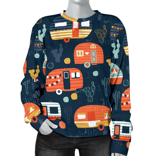 Camper Caravan Print Pattern Women Crewneck Sweatshirt