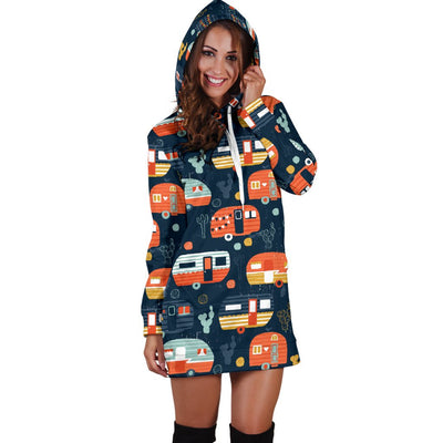 Camper Caravan Print Pattern Women Hoodie Dress