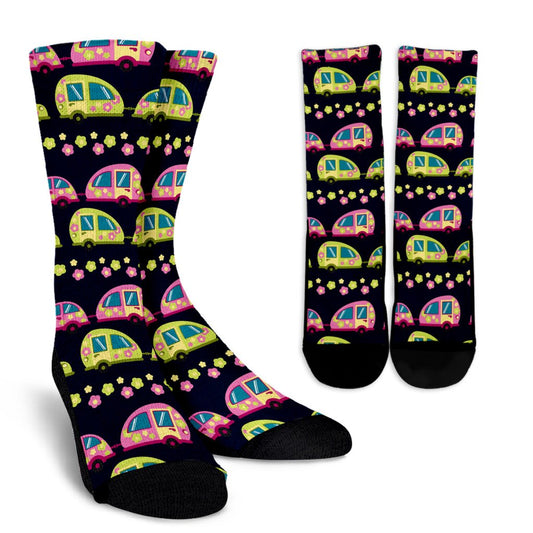 Camper Cute Camping Design No 3 Print Crew Socks-JORJUNE.COM