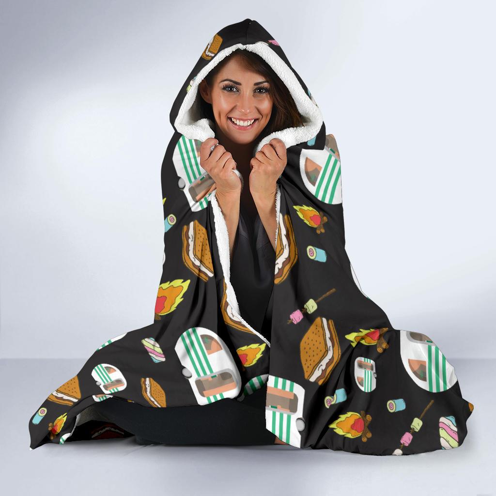 Camper marshmallow Camping Design Print Hooded Blanket-JORJUNE.COM