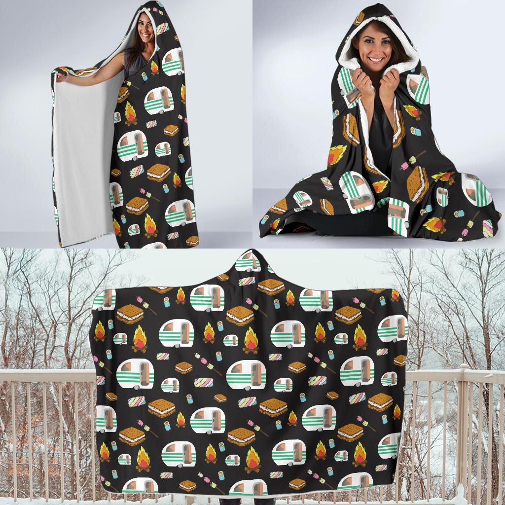 Camper marshmallow Camping Design Print Hooded Blanket-JORJUNE.COM