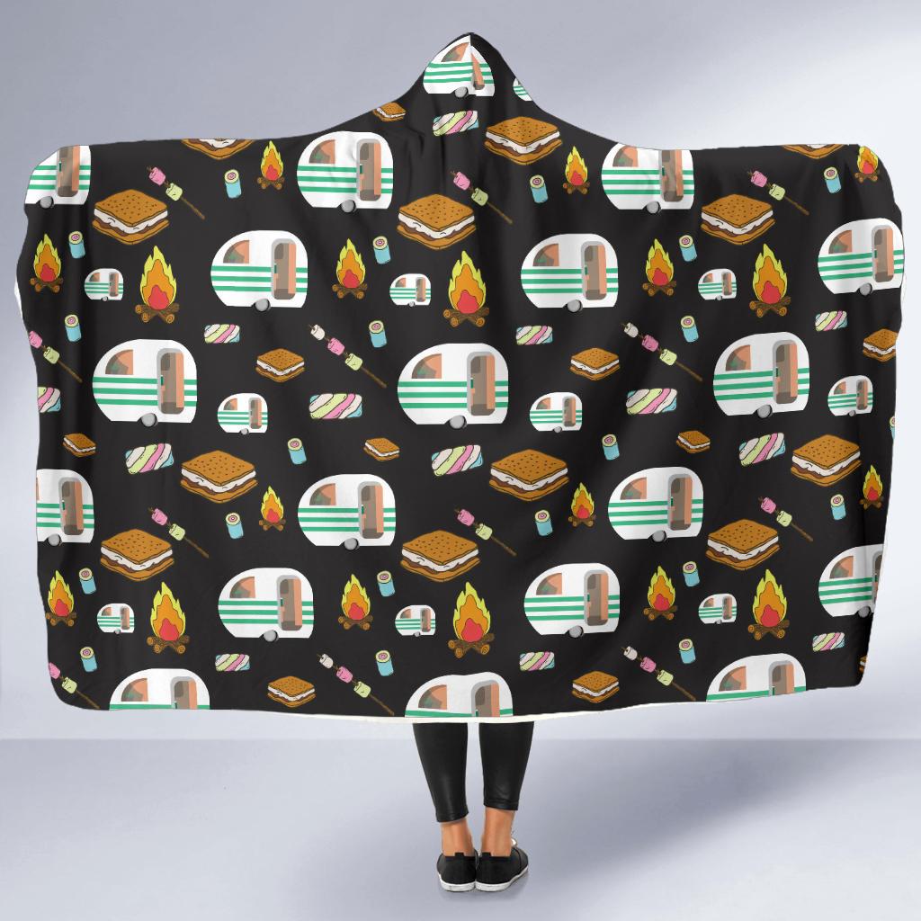 Camper marshmallow Camping Design Print Hooded Blanket-JORJUNE.COM